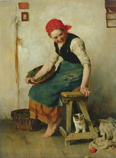 Young Girl with a Cat by Theodor Schmidt